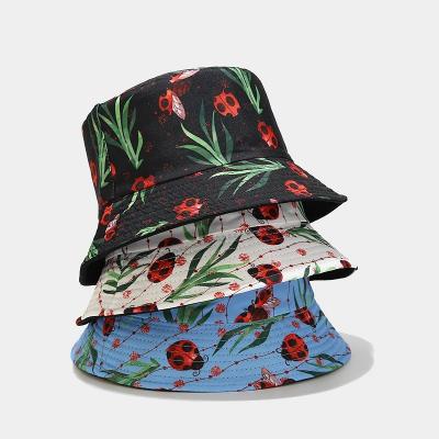 China Sun Protect New Coming 2022 3 Colors Cartoon Ladybug Printing Character Bucket Hats Available Wholesale for sale