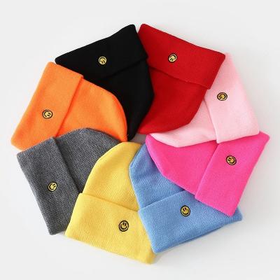 China New Coming COMMON 2021 9 Colors Store Simple Smiley Embroidered Knitted Hat Wholesale for sale