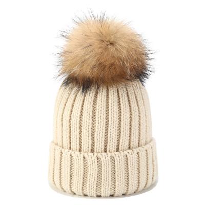 China New Coming Hot Selling COMMON 2021 15 Colors Women Store Wholesale Knitted Beanie Winter Hats With Pom Pom Real Fur for sale