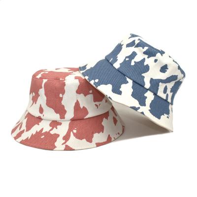 China Sun Protect Or Outdoor 2022 New Coming 2 Colors Pink And Blue Available Wholesale Cow Pattern Bucket Hat for sale