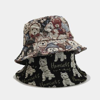 China New Coming Picture 2022 2 Models Store Wholesale Lovely Dog And Bear Bucket Hat For Summer for sale