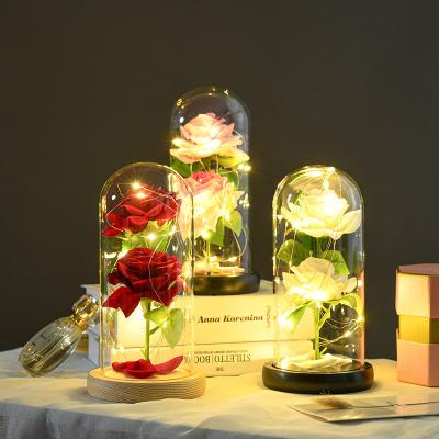 China Wholesale Eternal Rose LED Lamp Glass Cover Valentine Christmas Immortal Gift for sale