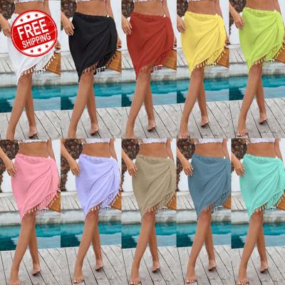 China Hot plus sale women plus size sarongs short swimsuit wrap sheer bikini wraps chiffon cover ups for swimwear for sale