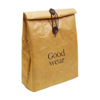 China Wholesale Eco-Friendly Customized Eco-Friendly Waterproof Washable Kraft Paper Food Lunch Tote Bag for sale