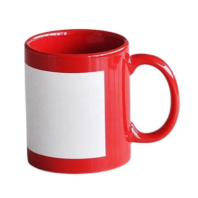 China Stocked Ceramic Full Color Glazed With Red White Patch DIY Sublimation Mug Factory Mug Factory Premium Heat Transfer Mug 11OZ for sale