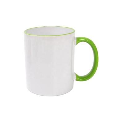 China Green Rim And Handle Sublimation Mugs 11OZ Photo Mug DIY Sublimation Mug Factory Grade Stocked Professional Quality With Heat Press Prin for sale