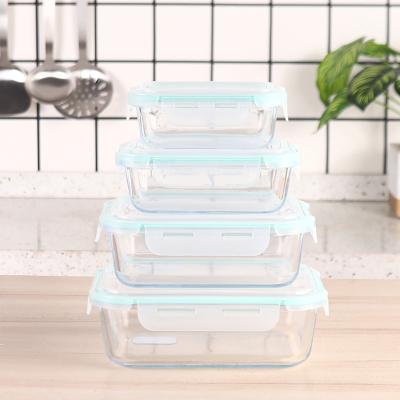 China High Viable Custom Crisp Borosilicate Glass Storage Box Custom Made LOGO Bento Box Fridge Heat Resistant Lunch Box for sale