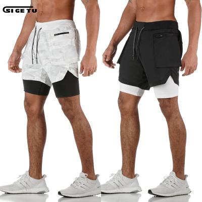 China 2021 Breathable Amazon Mens Sports Shorts Workout Running 2 In 1 Gym Double Decker Training Shorts With Pockets for sale