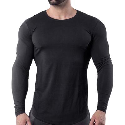 China Breathable Dry Fit Polyester Fabric Mens Gym Fitness Shirts Long Sleeve For Men for sale