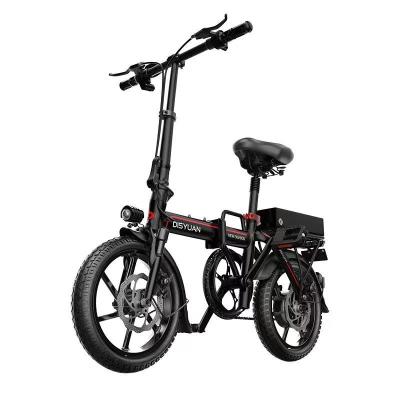 China With Headlight Battery Power Display Disiyuan E-Bike D2 14 Inch Mini Scooter 350W 36V 48V Lithium Fold Electric Fast High Speed ​​Portable Folding Electric Bicycle for sale