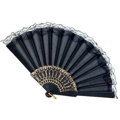 China All People Fan Hand Held Silk Nylon Fabric Chinese Fans With Plastic Handle Decorative Folding Fans For Party, Wedding Gifts for sale