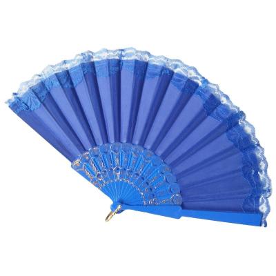 China All People Fan Hand Held Silk Nylon Fabric Chinese Fans With Plastic Handle Decorative Folding Fans For Party, Wedding Gifts for sale