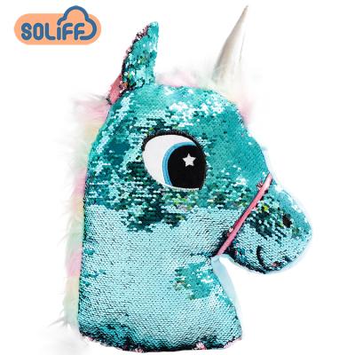 China Custom creative unicorn memory foam color design sequin reversible pillow for sale