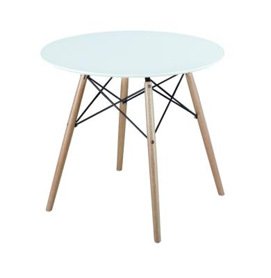 China Strong& Stable& Regular Wholesale Apartment White Round Dining Table With Wooden Legs Small Coffee Table for sale