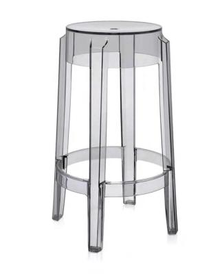 China Wholesale Cooling smoky gray plastic chair high clear round shape PC bar stool without backrest for sale