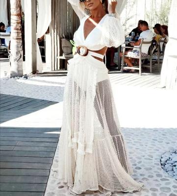 China Breathable Beach Dress Women Long V Neck Hollow Out Boho Sleeve Maxi Dresses Bohemian Party Backless 2022 Spring Summer Dress Long for sale