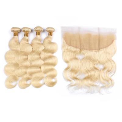 China Body Wave 613 Blonde Ombre Brazilian Remy Body Wave Hair 3/4 Bundle With 13x4 Lace Frontal Closure Free Middle Part for sale