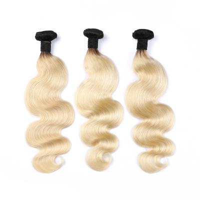 China Body Wave 1B/613 2 Tone Dark Roots Blonde Brazilian Remy Hair Extensions Ombre Human Hair Bundles for sale