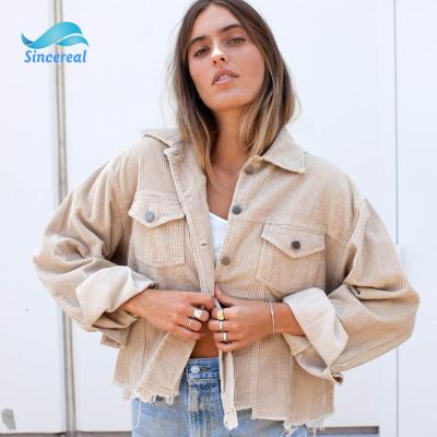 China High Quality Breathable Women Fashion Corduroy Pocket Jacket With Button Front Crop Corduroy Jackets For Women for sale