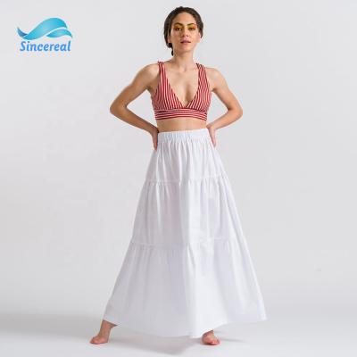 China Fashion breathable ladies summer boho cotton long white vintage soft layered casual flared skirts for women for sale