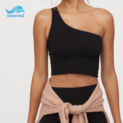 China Breathable Summer One Shoulder Strap Streetwear Work Out Half Tops Tank For Women for sale