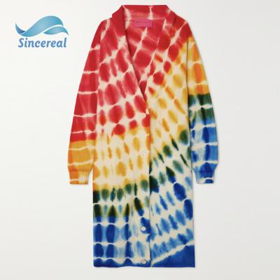 China 2021 Customized Breathable Women Rayon Oversized Tie Dye Long Cashmere Knit Cardigan for sale