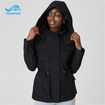 China New Design QUICK DRY Black Have Drawstring Waistband Anorak Plain Slim Hoodies Tooling Jacket Women for sale