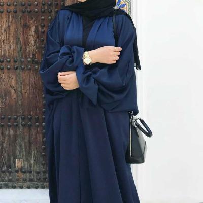 China Satin 8 Color Options Satin Puff Sleeve Open Cardigan Abaya Dress Muslim Women for sale