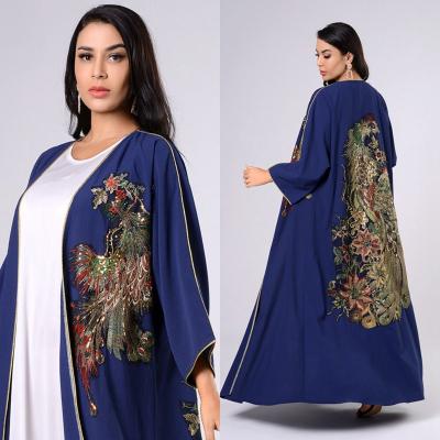 China 3D Embroidery Muslim Women 2 Pieces Set 3D Embroidery Abaya Open Outer Kaftan Dress With Sleeveless Inner Dress for sale