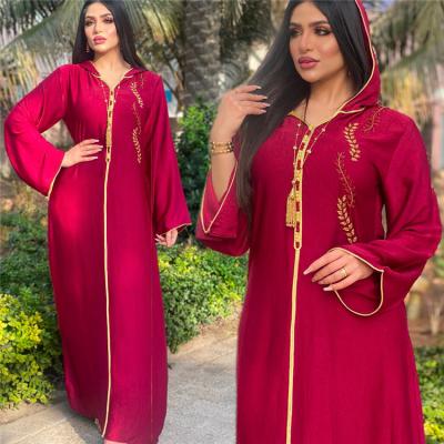 China GH-JD1536 Embroidered Vestidos Islamicos Ropa Musulmana Para Mujer Maxi Long Dress Muslim Abaya Embroidered Red With Hood for sale