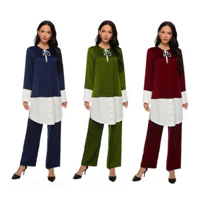 China Two Piece Set Malaysia Indonesia Turkish Blouse Top And Pants Suits 2 Piece Set Women Islamic Muslim Clothing for sale