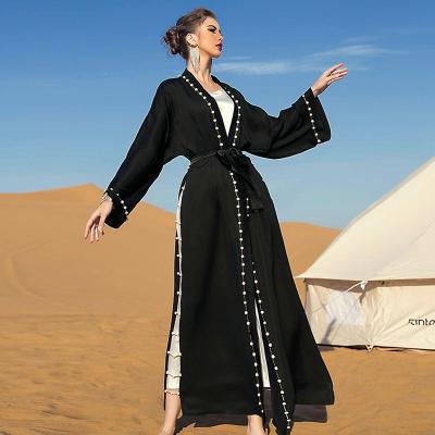 China Vintage Ramadan Eid Arab Muslim Women Vintage Black Cardigan Abaya Open Dress for sale