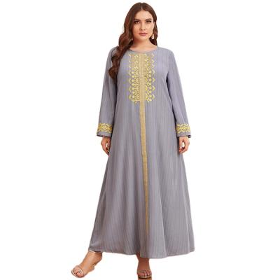 China Solid Color GH-2353 Plus Size Long Sleeves Women Ladies Casual Embroidered Muslim Clothing Abaya Dubai for sale