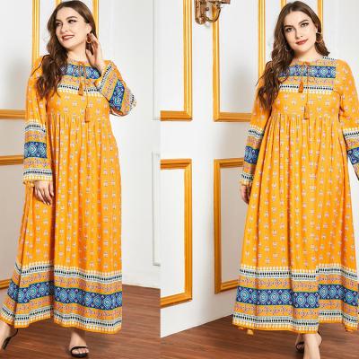 China GH-9784 Plus Size Loose Yellow Print Floral Women Close Up Abaya Muslim Dresses Islamic Clothing GH-9784 for sale