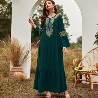 China GH-B2106 4xl Solid Color Plus Size Green Embroidered Long Ethnic Printed Women Clothes Dresses Muslim Islamic Abaya Clothing for sale