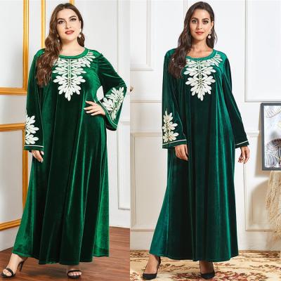 China Polyester (Polyester) Fiber Green GH-9730 Velvet Embroidery 4Xl Islamic Clothing Long Sleeve Plus Size Muslim Abaya Dress For Women for sale