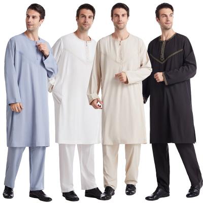 China Polyester Mens Clothing Muslim Clothing Set 2 Piece Thawb With Tops And Pants Thobe Thawb With Pocket for sale