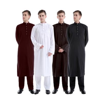 China Polyester Muslim Men's Clothing 2 Piece Set Tops And Pants Long Sleeve Arabian Cubbe Thobe Thawb for sale