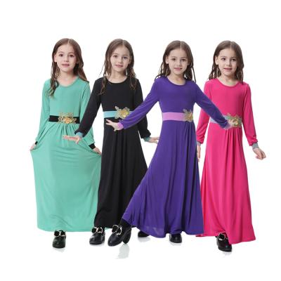 China Fashion Little Girls Long Sleeve Applique Muslim Eid Dresses Abaya GH-TH603 for sale