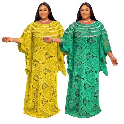 China GH-2401 Fashion Free Size Hollow Loose Embroidered Lace Africa Women Dress African Dresses Women Clothing for sale