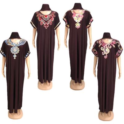 China GH-302 Polyester Fashion Brown Abaya Comfortable Loose Women Muslim Dress Africa Long Dress With Hijab for sale