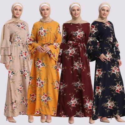 China Flower Printing Malaysia Lady Women Modern Floral Printed Baju Kurung Jubah Muslimah Dress for sale