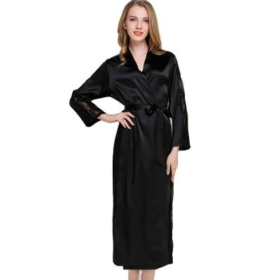 China China Factory Luxury Designer Satin Pure Color QUICK DRY Polyester Lace Up Sexy Long Robe Bathrobe for sale