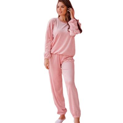 China Fashion QUICK DRY Velvet Sports Fleece Casual Sleepwear Pink Round Neck Pajamas Set Casual Women's Homewear for sale