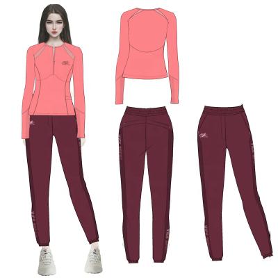 China 2 Piece Breathable High Quality Woman Long Sleeve Clothing Wear Sets Wholesale Breathable Zipper Training Half Sleeve Jogging Suit Wear for sale