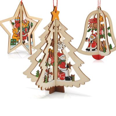 China Commercial Home Decoration Vintage Crafts Hanging Wooden Snow Ornament Christmas Decorations for sale