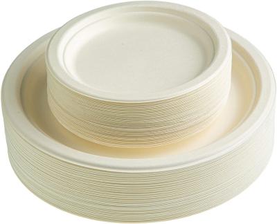 China Disposable 100 Count Bagasse Heavy Duty Biodegradable Compostable Tableware Set Dishes And Charger Weight Dishes for sale