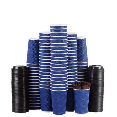 China 100 Pcs Disposable Disposable To Go Blue Hot Drinks 12oz Paper Coffee Cups Paper Coffee Cups With Lids for sale