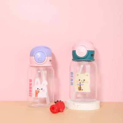 China Good Quality 550ml Viable Cute Animal Portable Water Bottle Sippy Plastic Silicone Straw Cup For Kids for sale