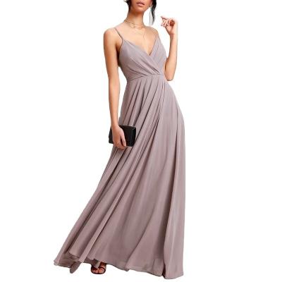 China Solid Color Anti-Static Women Dresses Apricot Mini Dress Women Elegant V-Neckline Loose Casual Even Dress Strapless Backless for sale